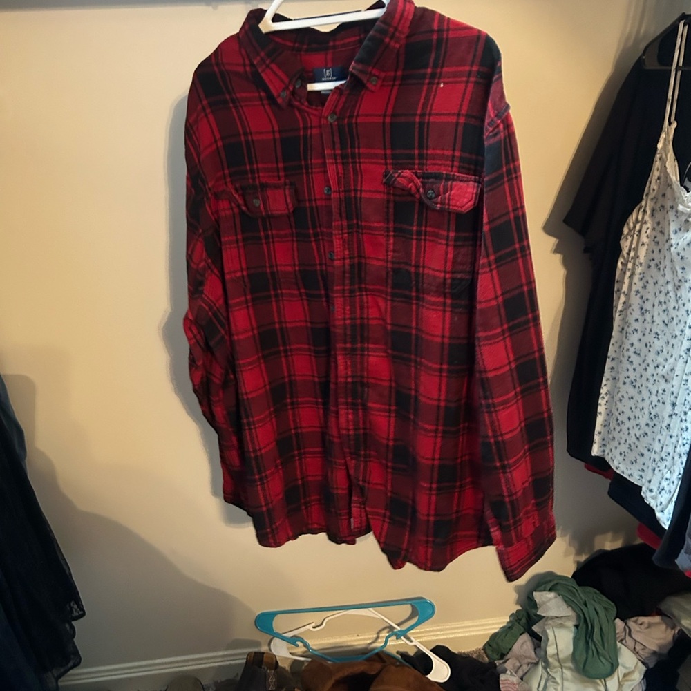 George Men's Red and Black Plaid Shirt